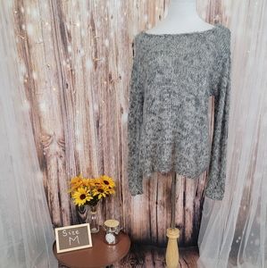 Comfy open knit sweater with faux suede elbow patches